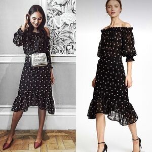 NWT SALONI Floral Embroidered Lace Tulle Ruffle Off-Shoulder Puff Sleeve Dress 2